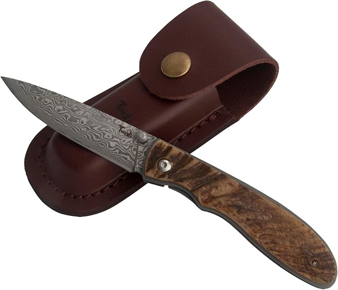 3.1 inch Damascus folding pocket knife product photograph