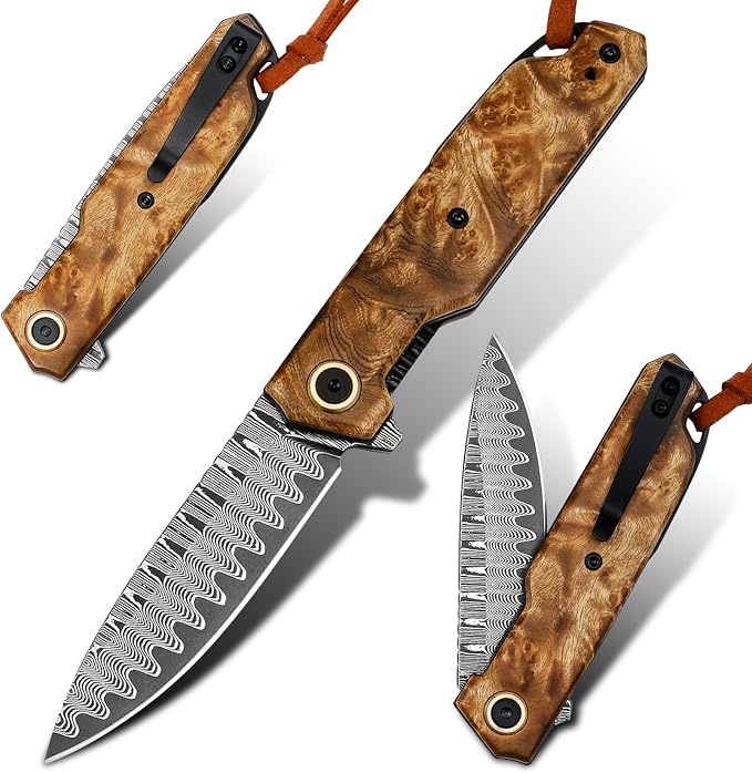 VG10 maple wood folding pocket knife product photograph