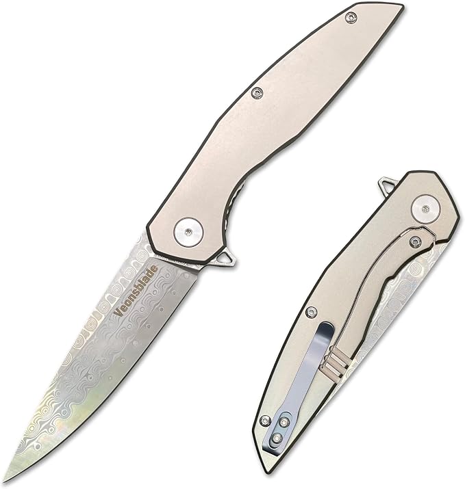VB110 Damascus pocket folding knife product photograph