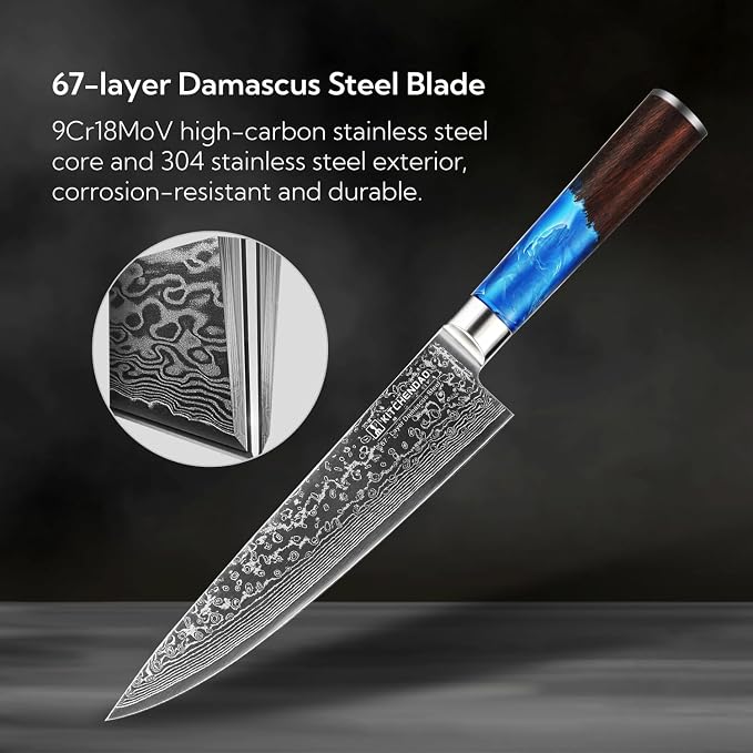 KITCHENDAO chef knife rosewood and resin handle detail