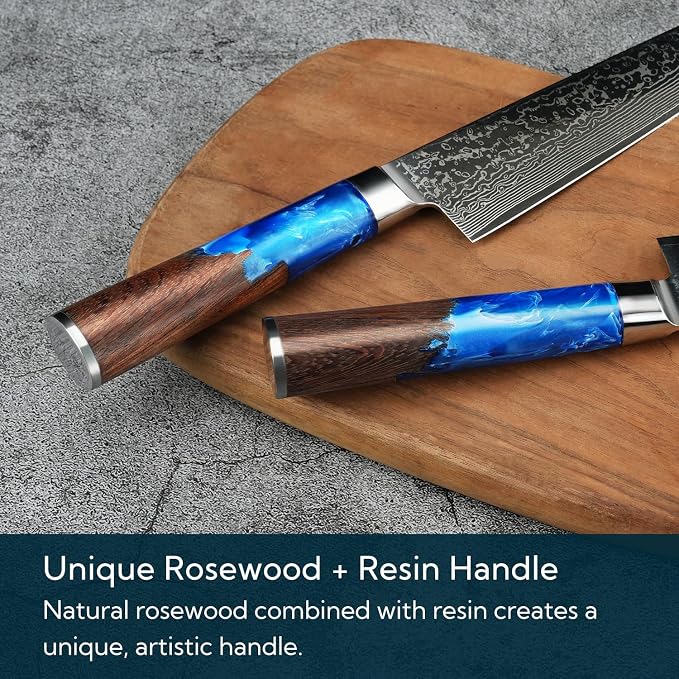 KITCHENDAO Damascus chef knife blade and handle detail