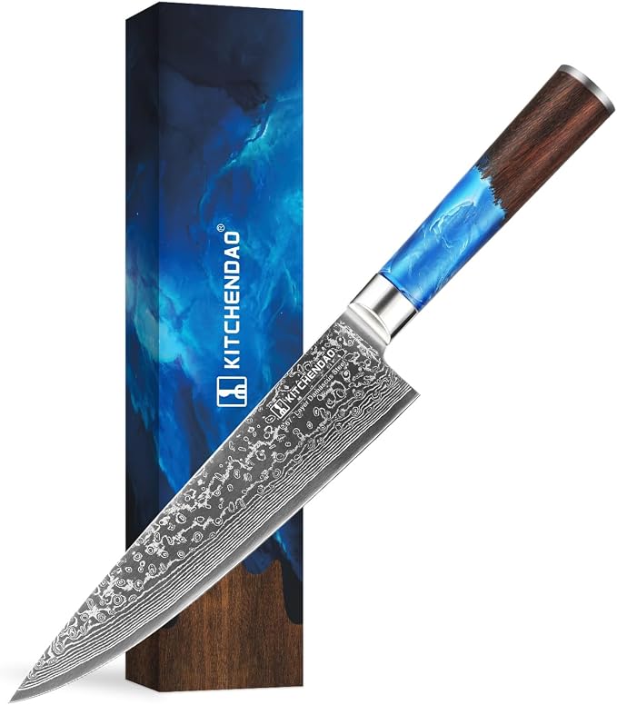 KITCHENDAO 67-Layer Damascus chef knife with rosewood and resin handle