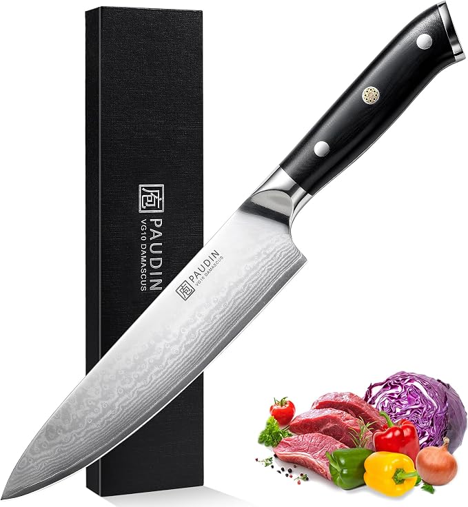 PAUDIN 8 inch VG10 Damascus chef knife with G10 handle