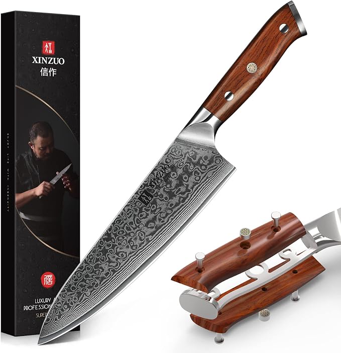 XINZUO Yu Series Damascus chef knife with rosewood handle